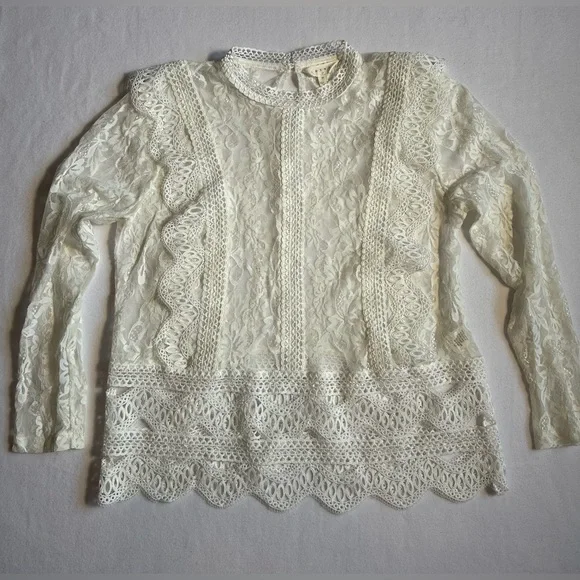 Adiva Cream Lace Western Blouse Rodeo Cowgirl Top Boho Prairie Romantic Size M - Picture 1 of 8